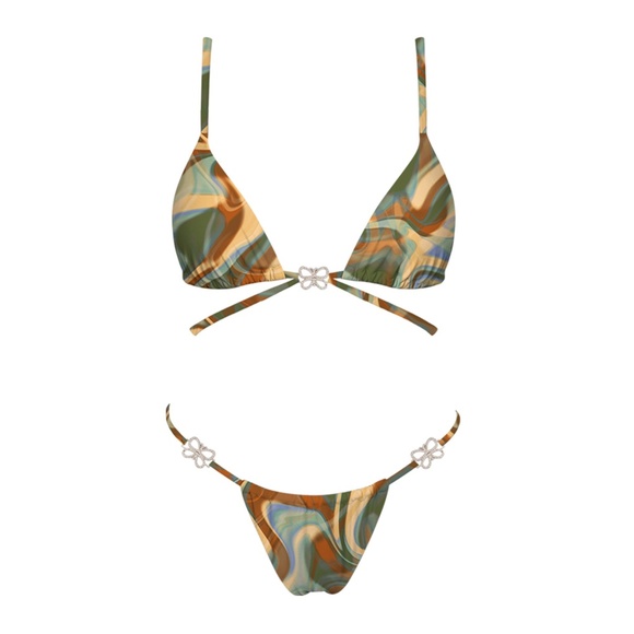 Green Multi Butterfly Dreamy 2PC Sexy Bikini Swimsuit Set - Picture 6 of 6